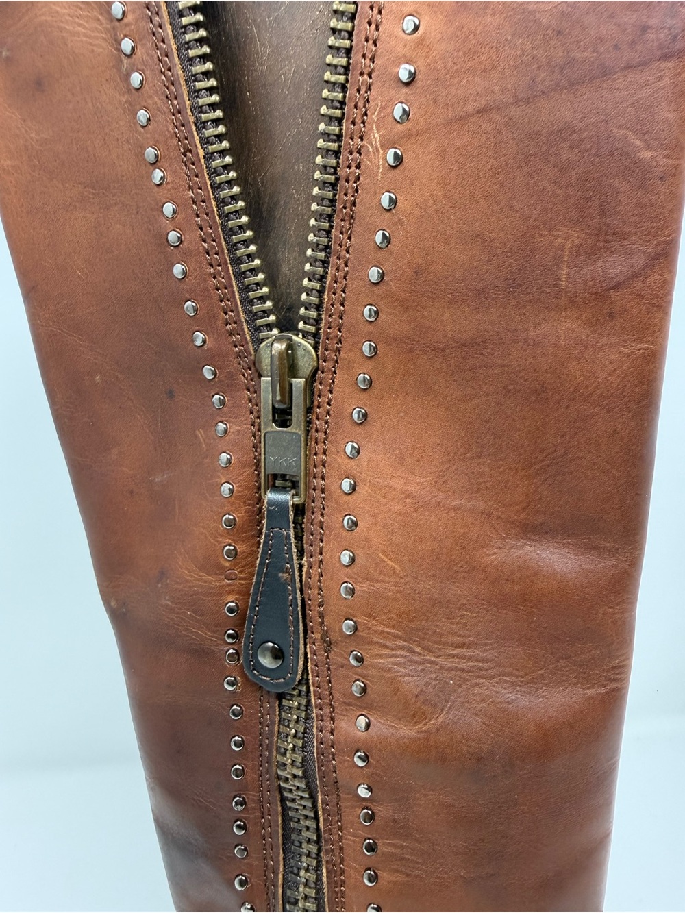 Born Brown Leather Tall Riding Boots with Studded Zip - Picture 3 of 8